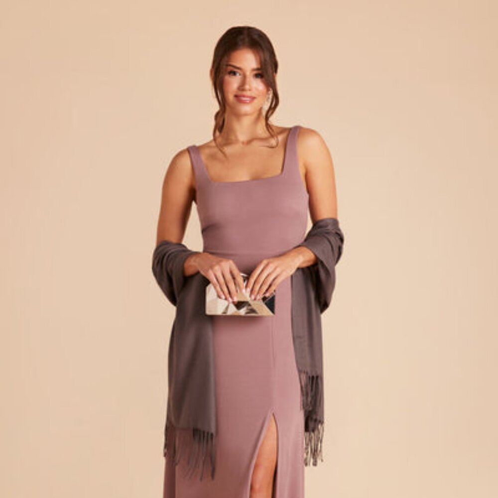 Birdy Grey Bridesmaid Wedding Shawl With Fringe -  Dark Grey